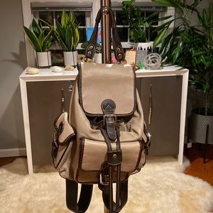 VALENTINA Utility backpack Made in Italy Genuine Leather Tan & Dark brown trim